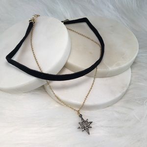 INC Two-Tone Pave Star Velvet Choker Necklace